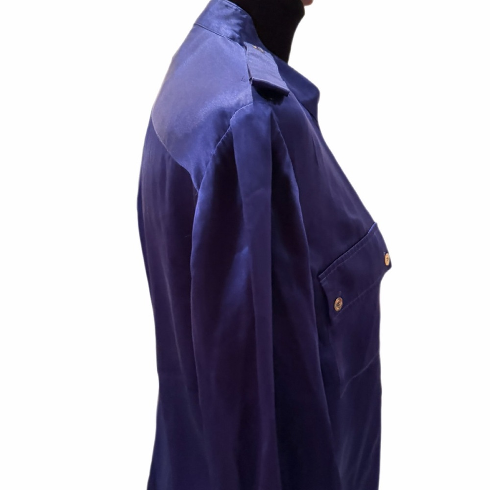 Beautiful Real Silk TRINA TURK royal blue and gold stunning button down top, Sm - Picture 6 of 9
